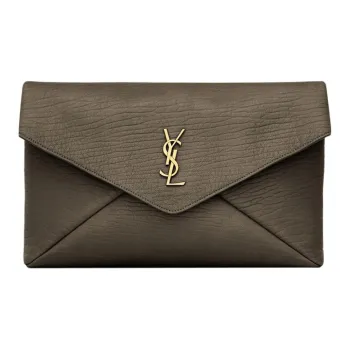 SAINT LAURENT Lambskin Envelope Clutch Tubas Women's Light Musk