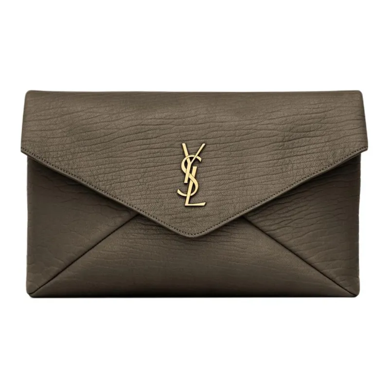 SAINT LAURENT Lambskin Envelope Clutch Tubas Women's Light Musk-0