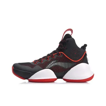 LiNing Power 5 Anti Slip Wear Resistant Mid Top Basketball Shoes Black Red