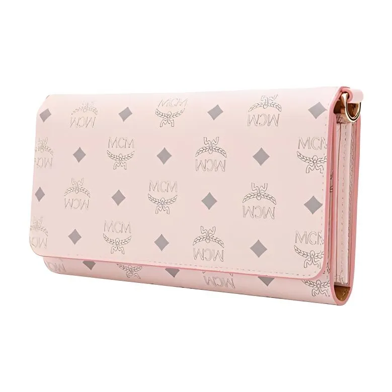 MCM Original Visetos Leather Wallet Crossbody Bag Shoulder Bag Women's Pink-1
