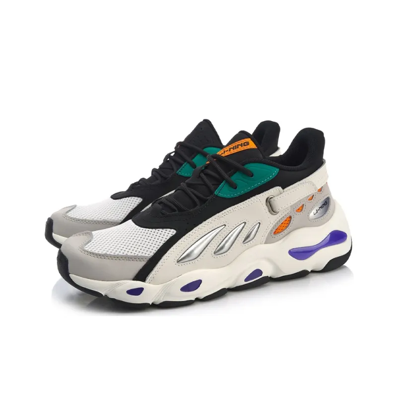 LiNing Butterfly Cushioning Anti Slip And Wear Resistant Low Top Chunky Sneakers Gray Black-2
