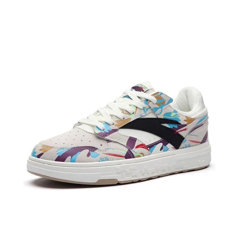Anta Street Naughty Anti-Slip Wear-Resistant Low-Top Skateboard Shoes Men's White Blue Purple-1