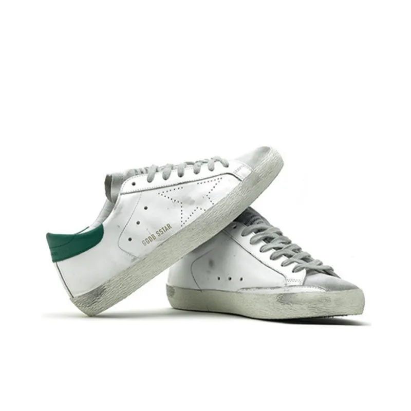 Golden Goose Super Star Low Top Skateboard Shoes Men's White Green Vintage Version-4
