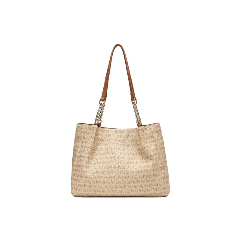 MEXICAN PVC One Shoulder Handbag Tubas Women's Mocha Coffee/Khaki Brown/Creamy Apricot-3
