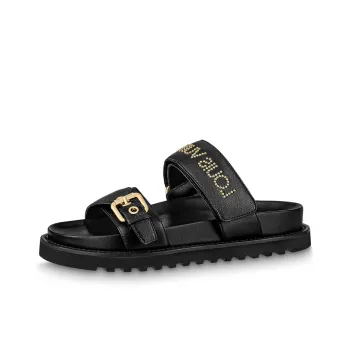 LOUIS VUITTON Paseo Comfort Quiet Slide Slippers Women's Black Gold