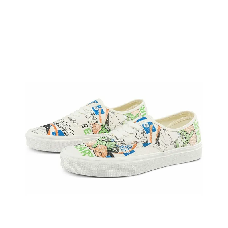 Vans Authentic Low Tops Casual Skateboarding Shoes Multi Color Funny Printing Unisex 'White Black Blue'-1