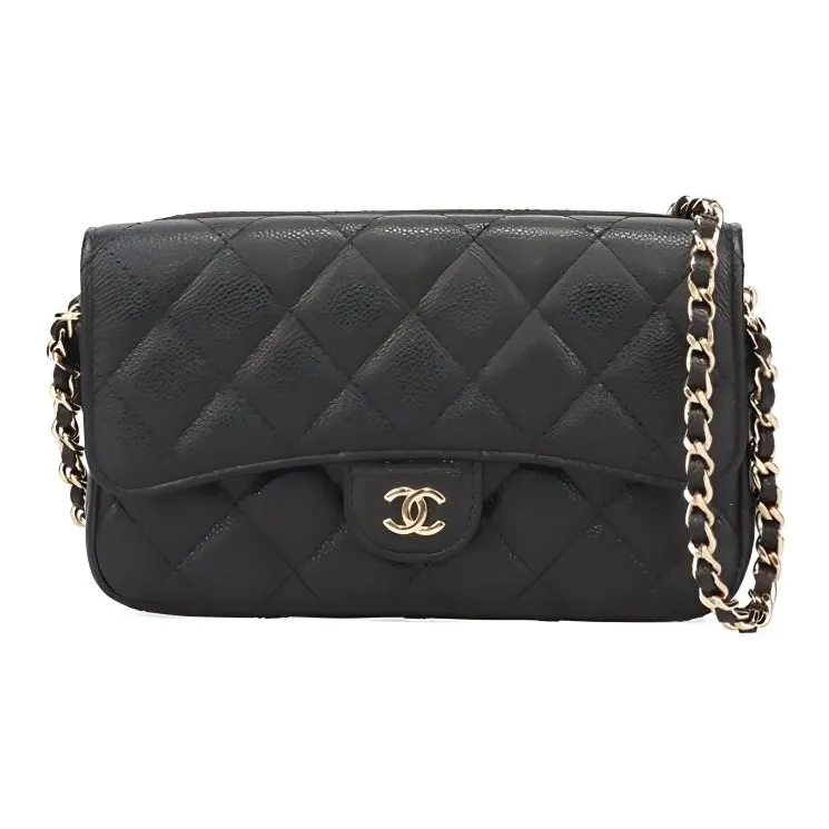 CHANEL Caviar Cow Leather Shoulder Bag, Crossbody Bag Women's Black-0