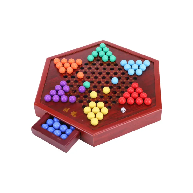 Imono Checkers Glass Beads Educational Marble Checkers Adults Premium Large Size Hexagonal Wooden Checkers Board Games-6