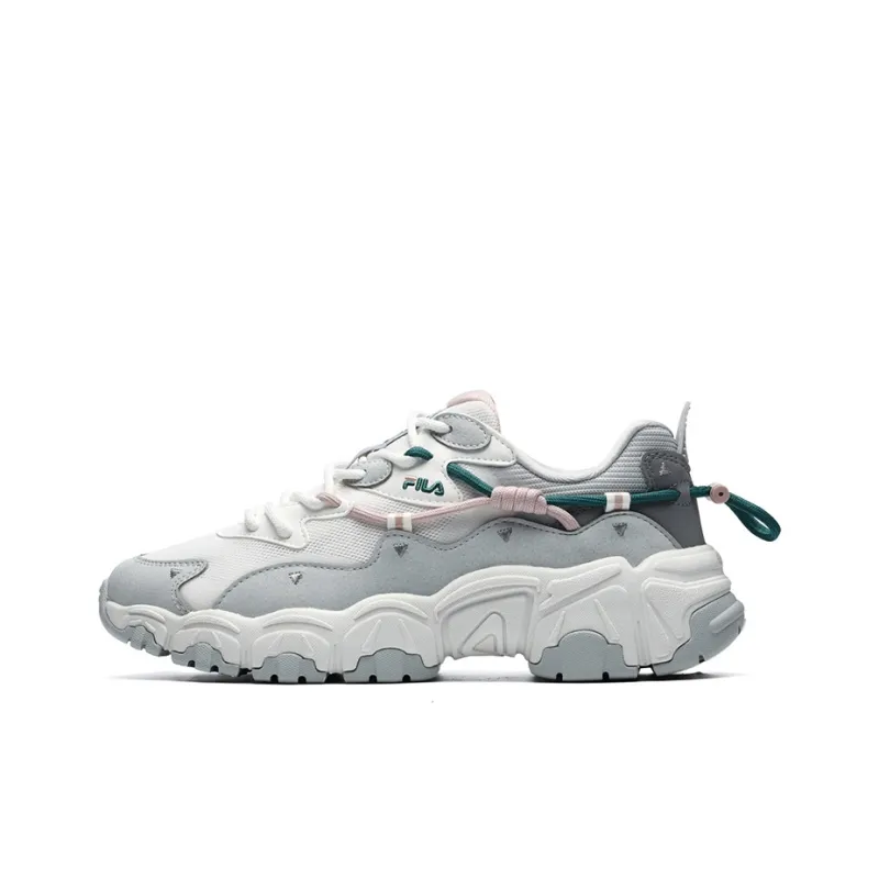 FILA Cushioned Anti-Slip Wear-Resistant Breathable Lightweight Low-Top Casual Running Shoes Women's White Gray-0