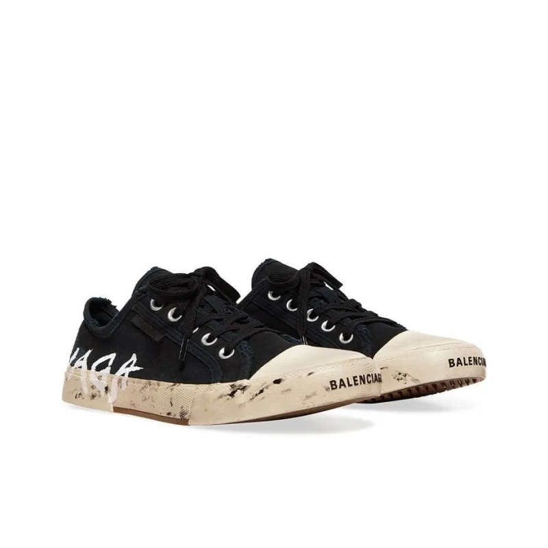 Balenciaga Paris Low Top Graffiti Sneakers 'Black And White Destroyed Cotton' Women's-3
