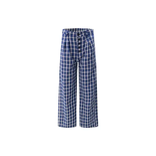 GBXM Casual Pants Unisex Blue Plaid