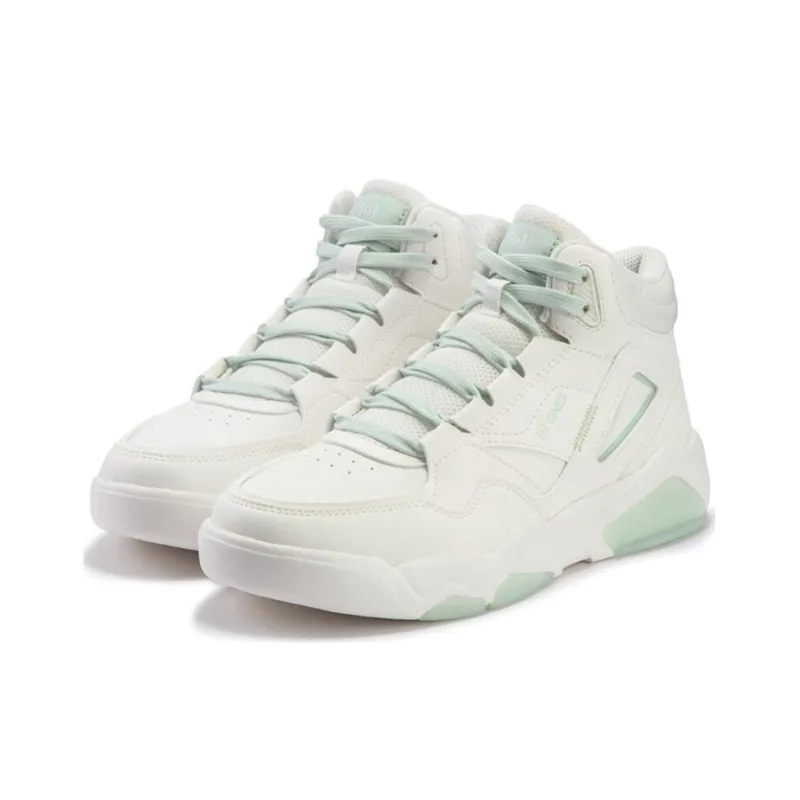 361° Abrasion Resistant High Top Skateboard Shoes Women's White Green-2