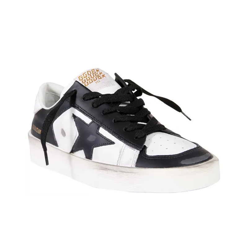 Golden Goose Stardan Stylish Skateboarding Shoes Women's Black White Distressed Style-2