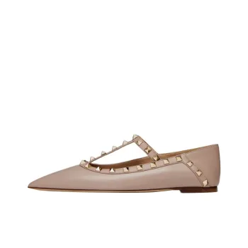 Valentino Rockstud Flat Casual Single Shoes Women's Light Pink
