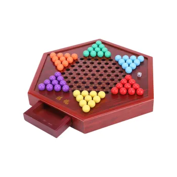 Imono Checkers Glass Beads Educational Marble Checkers Adults Premium Large Size Hexagonal Wooden Checkers Board Games