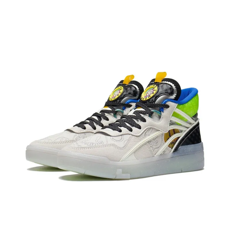 LiNing Wave Mid Party Anti Slip Wear Resistant Mid Top Skateboard Shoes Women's White Black Blue-2