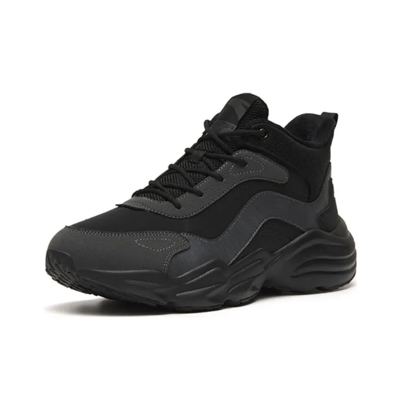 Anta Walker Slip Resistant Warm Mid Top Sports Casual Shoes Black Gray-2