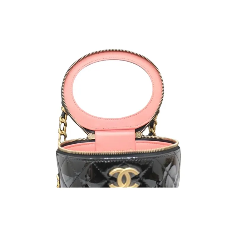 CHANEL Patent Leather Bucket Bag, Handbag, Shoulder Bag, Crossbody Bag Women's Black-9