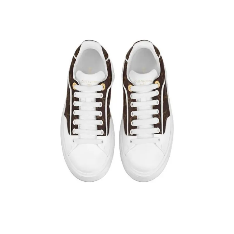 LOUIS VUITTON Time Out Sneakers 'White With Brown Monogram' Women's-3
