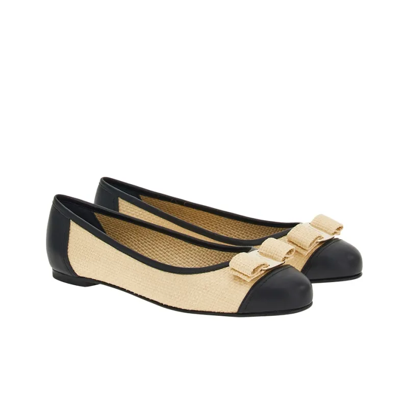 FERRAGAMO Bow-detail Woven-raffia Ballerina Shoes-2