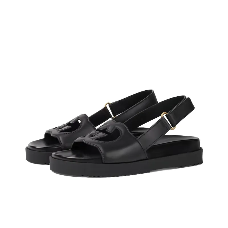 GUCCI Interlocking G Sandals Black Leather-3