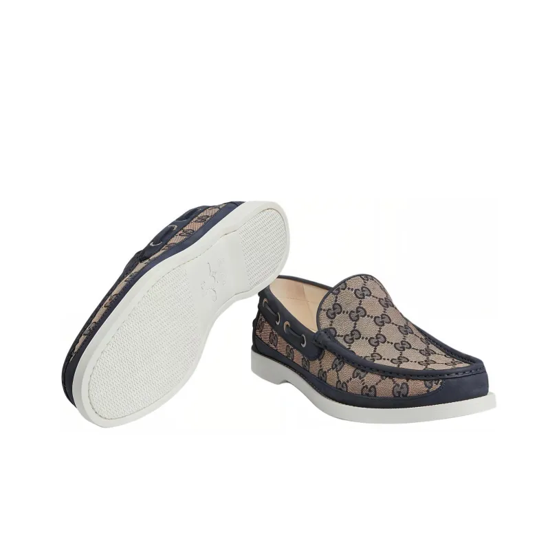 GUCCI Lace Up Loafer 'GG Canvas - Beige Blue'-5