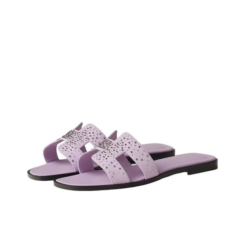 HERMES Oran Slide Slippers Women's Purple-2