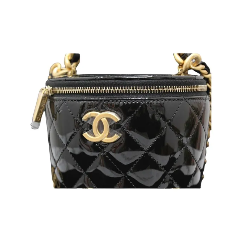 CHANEL Patent Leather Bucket Bag, Handbag, Shoulder Bag, Crossbody Bag Women's Black-7
