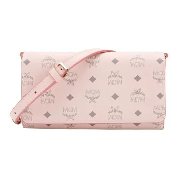 MCM Original Visetos Leather Wallet Crossbody Bag Shoulder Bag Women's Pink
