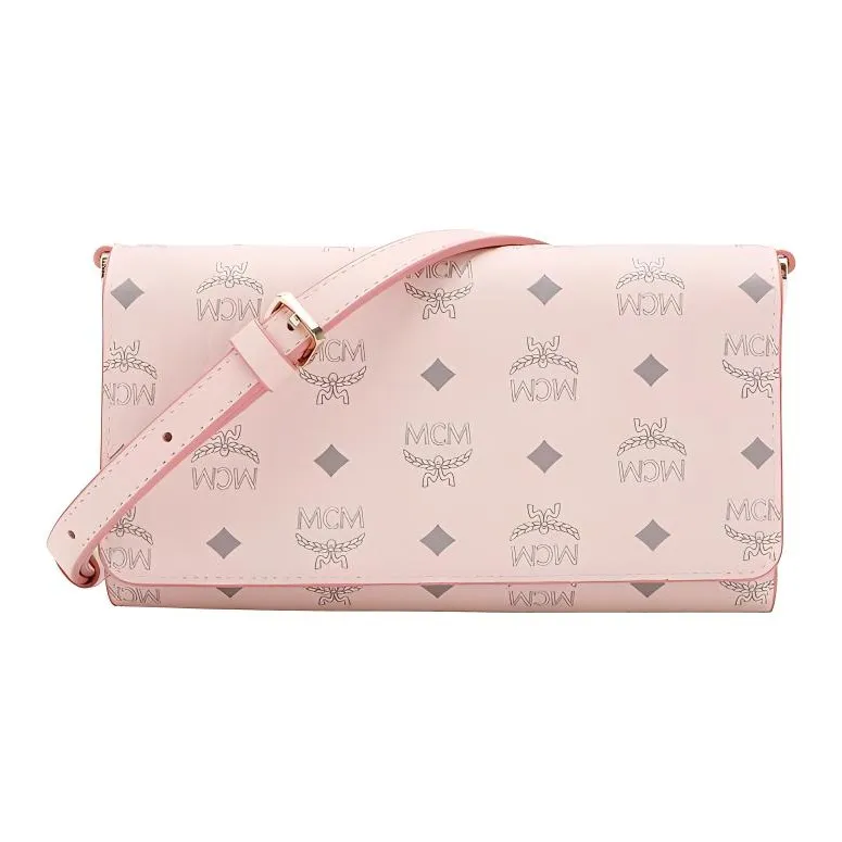 MCM Original Visetos Leather Wallet Crossbody Bag Shoulder Bag Women's Pink-0