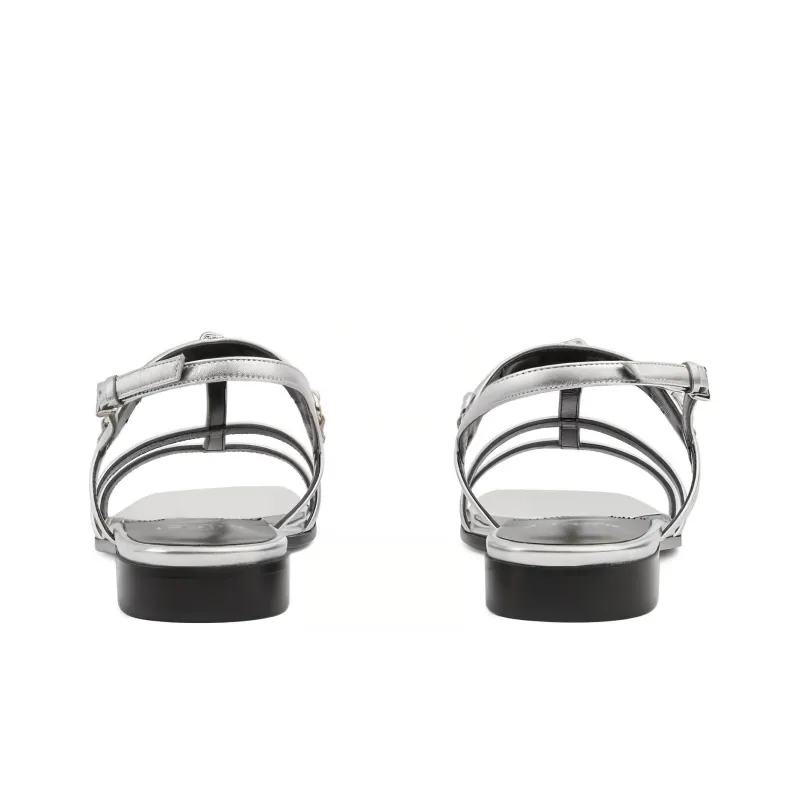 GUCCI Horsebit Caged Metallic Leather Sandals-3