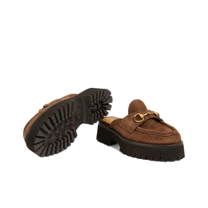 GUCCI Horsebit Wrap toe Slippers Women's Brown-4