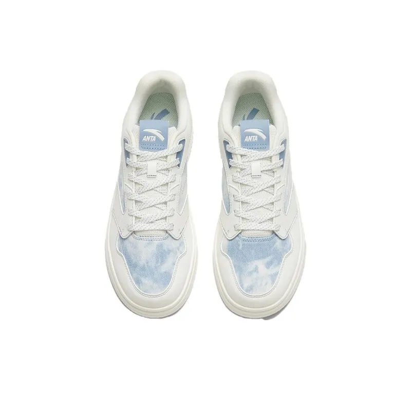 Anta Street Naughty Anti Slip Wear Resistant Low Top Skateboard Shoes Men's White Blue Tie Dye-2