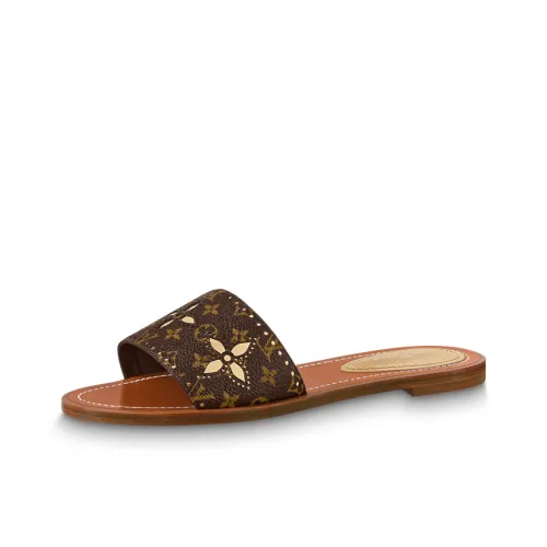 LOUIS VUITTON Lock It Slide Slippers Women's Brown