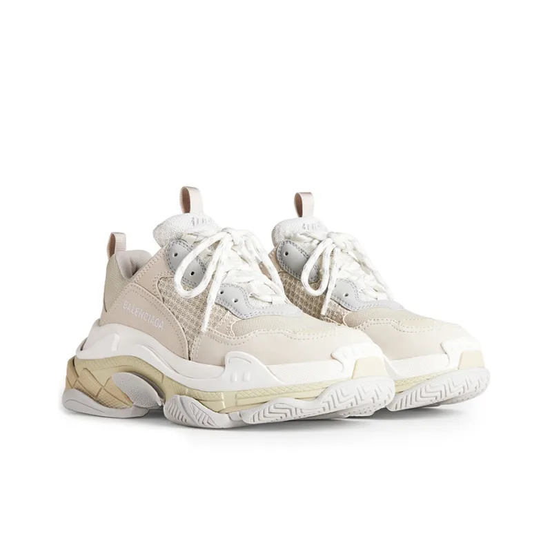 Balenciaga Triple S Wear Resistant Low Top Chunky Sneakers Women's White Gray-4