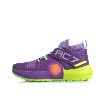 LiNing All City 7 Non slip Lightweight Mid Top Basketball Shoes Men's Purple Green
