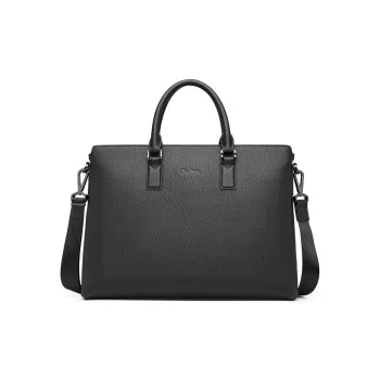 PIERRE CARDIN Top Grain Cow Leather Portable Laptop Bag Men's Black