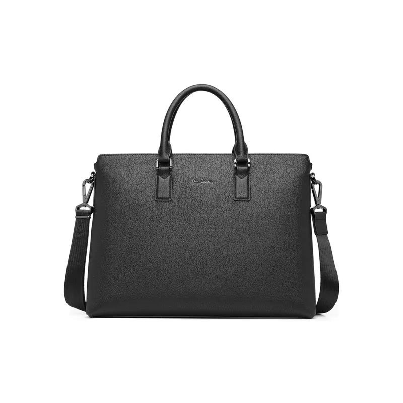 PIERRE CARDIN Top Grain Cow Leather Handheld Laptop Bag Men's Black-0