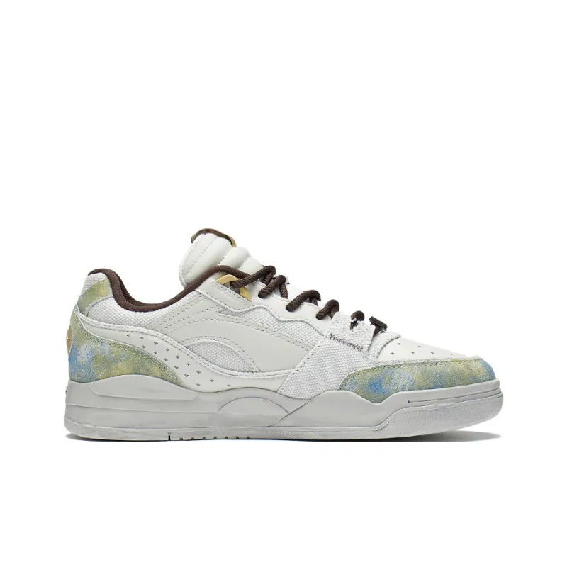 LiNing Moon White Slip Resistant Cushioning Wear Resistant Lightweight Low Top Skateboard Shoes Unisex White Green-1