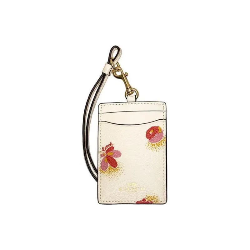 COACH Lanyard 7 Leather Card Holder Mini Women's Chalk White-2
