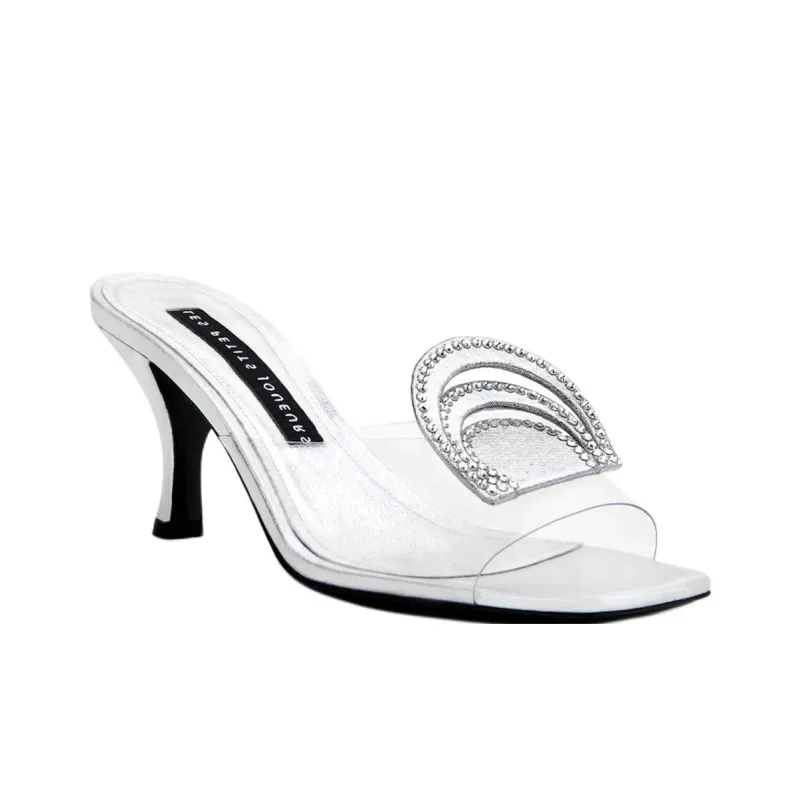 Les Petits Joueurs Slide Slippers 7cm Women's Silver-2