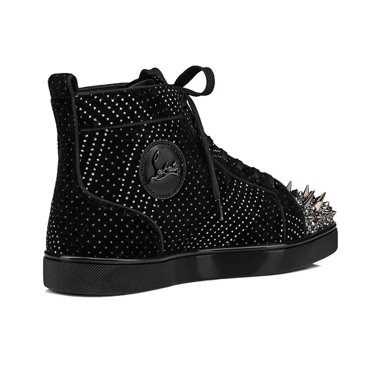 CL LUBOTING Lou Pik Pik Strass High Top Skateboard Shoes Men's Black-2