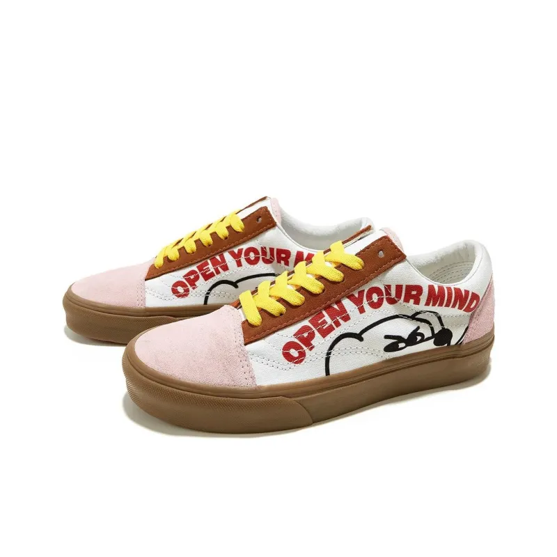 FEVER DOG x Vans Old Skool Anti Slip Wear Resistant Low Top Skateboard Shoes Unisex White Brown Pink-2