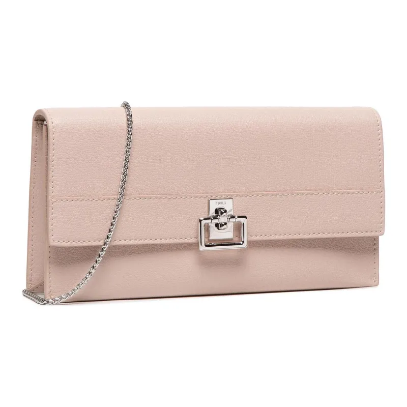Furla Villa Grained Leather Clutch Bag Over The Shoulder Small Size Women's Pink-1