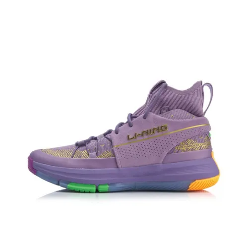 LINING 937 Vintage Basketball Shoes Men High-Top Purple/Green/Gold