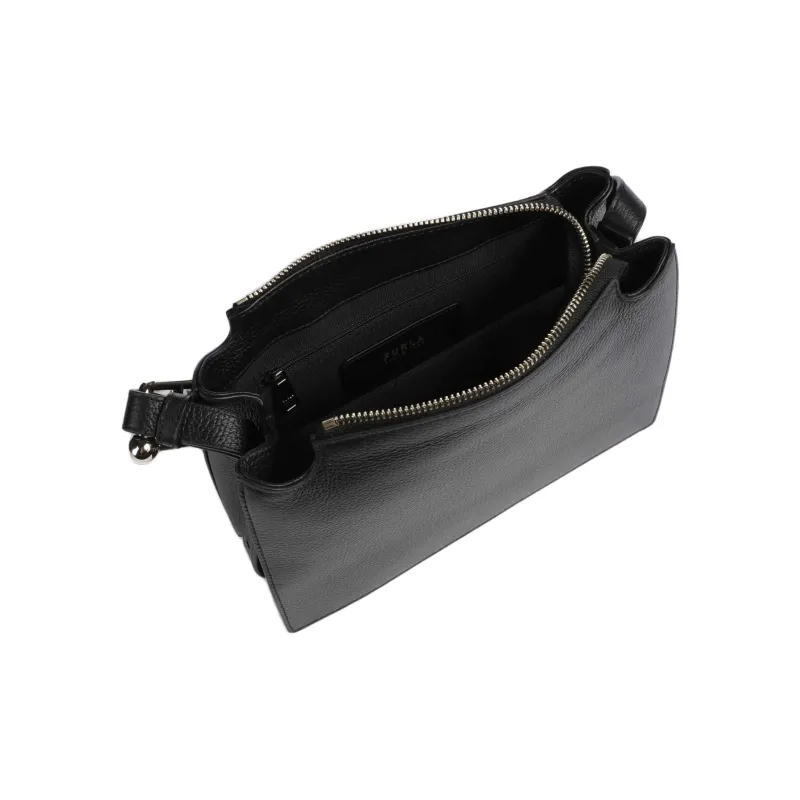 Furla Grained Leather Handbag Shoulder Bag Crossbody Bag Small Size Women's Black-3