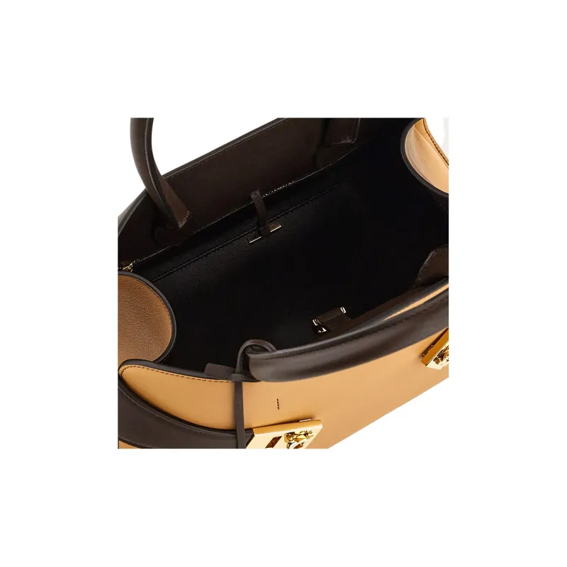 FERRAGAMO Calfskin Handbag Small Size Women's Camel & Dark Brown-5