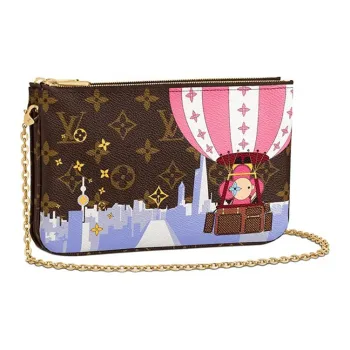 LOUIS VUITTON Double Zip Pochette Monogram Vivienne Shanghai Pink Lining