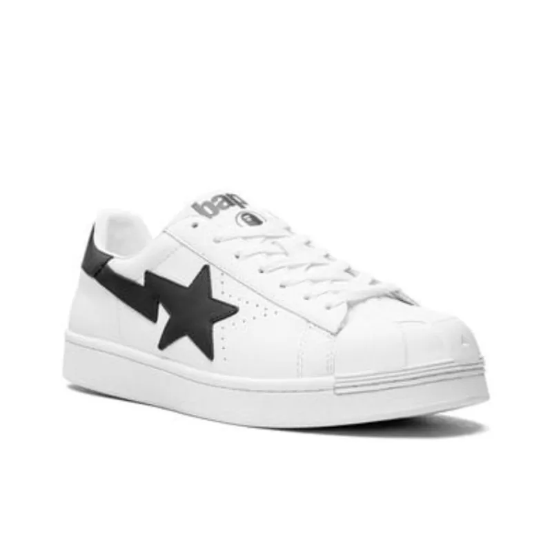 A BATHING APE MAD STA Good Sunday Low Top Stylish Skateboarding Shoes Unisex White Black-3