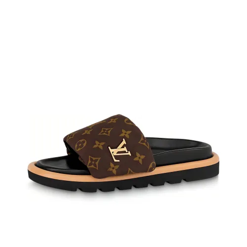 LOUIS VUITTON Pillow Slide Slippers Women's Brown Black